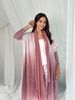 Ombre Print Muslim Abaya With Pleated Detail – Loose Fit Open Front Robe For Daily Modesty (Pink/Brown/Green, One Size)_ecoleips.com
