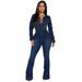 Slim-Fit Denim Jumpsuit With Single Button Closure – Mid-Rise Flared Leg (Dark Blue, S-2xl) Versatility Engineered_ecoleips.com