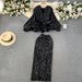 Premium Chic High End Women's Suit Fitted Ruffled Top High Waisted Sequined Hem_ecoleips.com