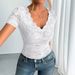 European And American Cross-border 2026 Spring-summer New Women's Solid Color Sexy V-neck Short-sleeve Lace Top_ecoleips.com