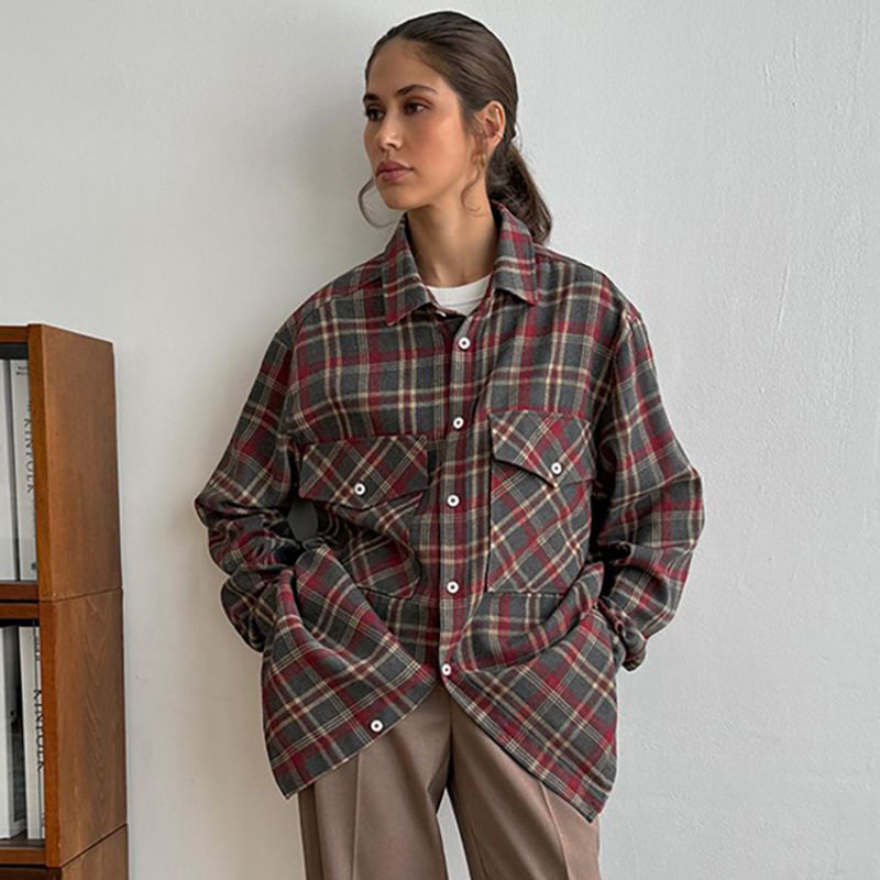 Vintage Checkered Casual Shirt For Autumn/Winter A Minimalist Long-Sleeved Jacket With A Unique Pattern_ecoleips.com
