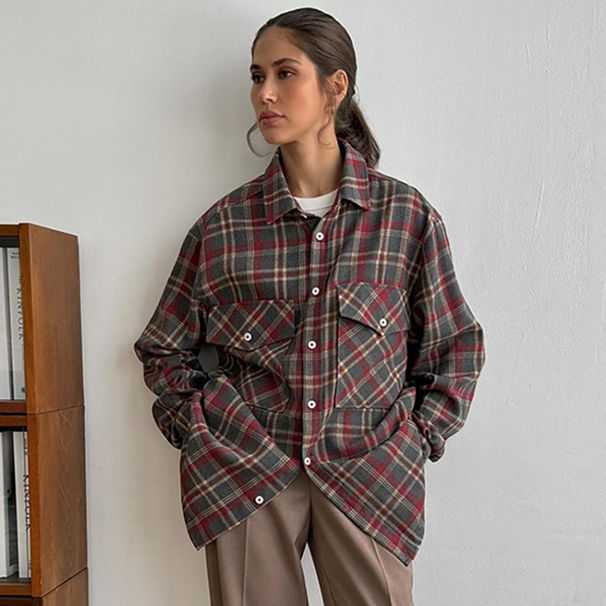Vintage Checkered Casual Shirt For Autumn/Winter A Minimalist Long-Sleeved Jacket With A Unique Pattern_ecoleips.com