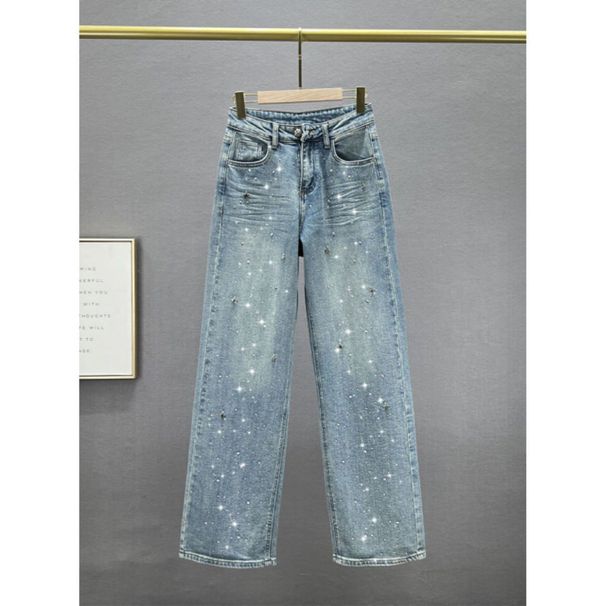 Women's Clothing Fashion Star Hot Diamond Straight Jeans For Women Hot Style Washed High Waist Loose Slim All Match Wide Leg Trousers_ecoleips.com