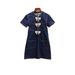 SP Home Women's Denim Dress - Short Sleeve Round Neck With Bow & Pocket, Spring Summer Casual Dress_ecoleips.com