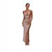 Women's Clothing Women's Draped Neck Glossy Satin Party Dress Long Skirt New Style_ecoleips.com