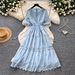 French Style Gentle A-Line Long Dress Korean Summer Elegant Waist Cinching Short Sleeved Lace Trimmed Women's Clothing_ecoleips.com