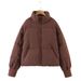Women's Stand Collar Puffer Jacket – Thickened Warm Winter Coat, Black/White/Khaki/Army Green/Brown (Polyester, Long-Term Stock, XS/S/M/L)_ecoleips.com