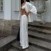 Women's Clothing New Style Lapel Three Quarter Sleeve Cardigan Top Loose Wide Leg Pants Two Piece Suit_ecoleips.com