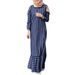 Women's Clothing Middle East Muslim Casual Long Sleeved Striped Lapel Open Tube Female Long Dress_ecoleips.com