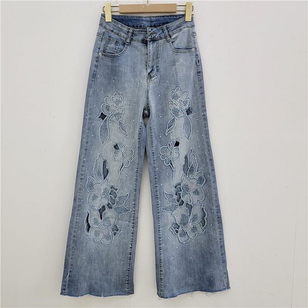 Embroidered Wide Leg Jeans For Women 2025 Spring And Summer New High Waist Loose Design Niche Raw Edge Stretch Straight Pants_ecoleips.com