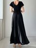 Women's Clothing Summer New Solid Color Lotus Leaf Sleeve French Dress High End Mid Length Skirt_ecoleips.com
