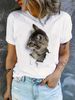European And American Cross-border Foreign Trade Wholesale Clothing Cute Cartoon Cat Round-neck Plus-size Short-sleeve_ecoleips.com
