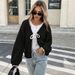 Women's Clothing Elegant V-Neck Long Sleeve Cardigan With Bow Tie Detail - Soft Acrylic Knit, Loose Fit, Versatile Layering Piece For Women_ecoleips.com