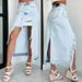 Verve 2025 Summer High Waist Irregular Frayed Distressed Washed Denim Split Bodycon Skirt_ecoleips.com