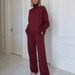 Minimalist Workwear Set - Long Sleeve Knit Top + Relaxed Pants, Breathable Stretch Fabric For Office & Weekend Errands (Gray/Red/Navy, S-XXXL)_ecoleips.com