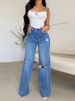 K Women's Jeans Long High Waisted Ripped Edge European And American Style Comfortable Wide Leg Pants_ecoleips.com