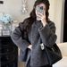 Petite Women's Stylish Coat 2025 Fall/Winter New Fashionable Gray Loose Casual Short Skirt Two-Piece Set_ecoleips.com