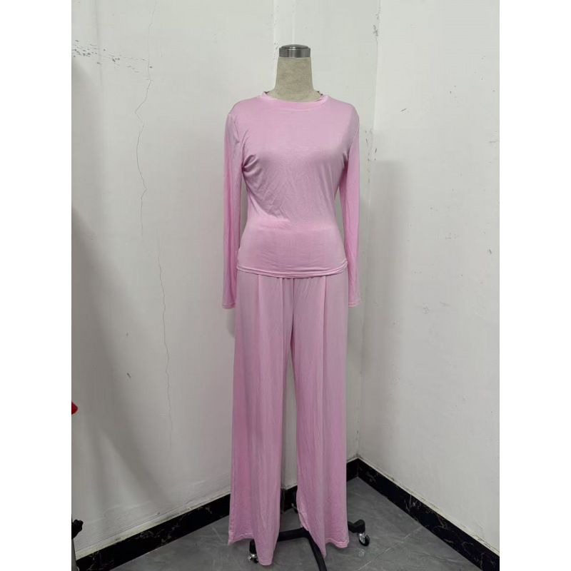 Women's Clothing New Fashion Round Neck Slim Casual Versatile Loose Elastic Wide Leg Pants Suit Women_ecoleips.com