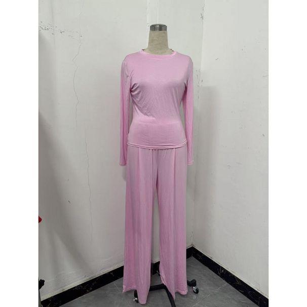 Women's Clothing New Fashion Round Neck Slim Casual Versatile Loose Elastic Wide Leg Pants Suit Women_ecoleips.com
