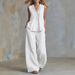 2026 Summer New Casual Fashion Style Solid Color Sleeveless V-neck Set_ecoleips.com