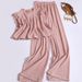 Women's Clothing Sleeveless Suit Stand Collar Lace Pleated Top Tea Style Outfit Elastic Waist Wide Leg Pants Two Piece Suit_ecoleips.com