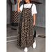 Large Size Retro Leopard Print Strap Skirt Loose And Thin Pocket Long Casual Tooling Wind Strap Skirt_ecoleips.com
