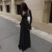 Elegant Lace-Trimmed Bodycon Dress For Women - Flattering V-Neck Long Sleeve A-Line Maxi Dress For Office, Party & Evening Wear_ecoleips.com