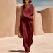 Women's Two Piece Set Vacation Style V Neck Sleeveless Top with Drawstring Wide Leg Pants Loose Fit European American Design_ecoleips.com