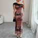 2025 Foreign Trade Off-Shoulder Printed Mesh Dress For Women, Summer Cheongsam, Sexy Slim-Fit Bodycon Long Dress, Light_ecoleips.com