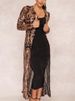 K Women's Outerwear Sequin Cardigan Long Bead Party Outerwear Netting Sequin Sheer Long Sleeve Openwork Coat. No Accessories_ecoleips.com