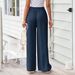 Summer Elastic Waist Pocket Strap Casual High Waist Wide Leg Women's Pants_ecoleips.com