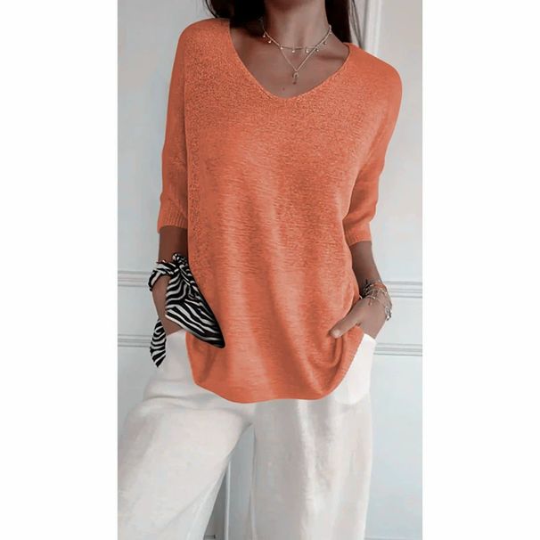 European And American Style Export Casual Multi-color Basic Slim V-neck Solid Color Knitted Sweater Women's Base Shirt_ecoleips.com