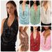 Women's Sequined V-Neck Sleeveless Halter Top Backless Fitted Summer Chic Sexy Tank Summer Street Style_ecoleips.com