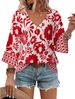Youtalia Womens V Neck 3/4 Sleeve Bohemian Casual Blouses Loose Fit Tunic Tops Shirt Boho Floral Vacation Clothes_ecoleips.com