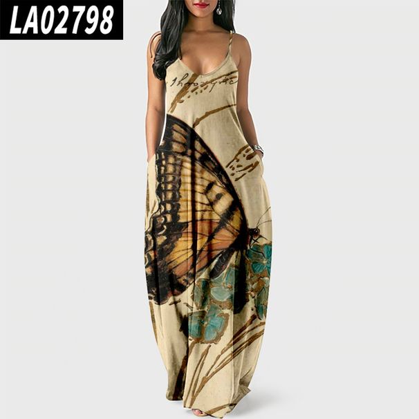 Women's Clothing Suspender Long Skirt Butterfly Print Digital Print Temperament Street Dress_ecoleips.com
