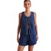 Summer Fashion Casual Sleeveless Lace Up High Waist Women's Vest Denim Suit Shorts_ecoleips.com