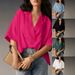 Verve 2025 Women's Summer New Short Sleeve Turn-down Collar Casual Loose Top Solid Color Shirt_ecoleips.com