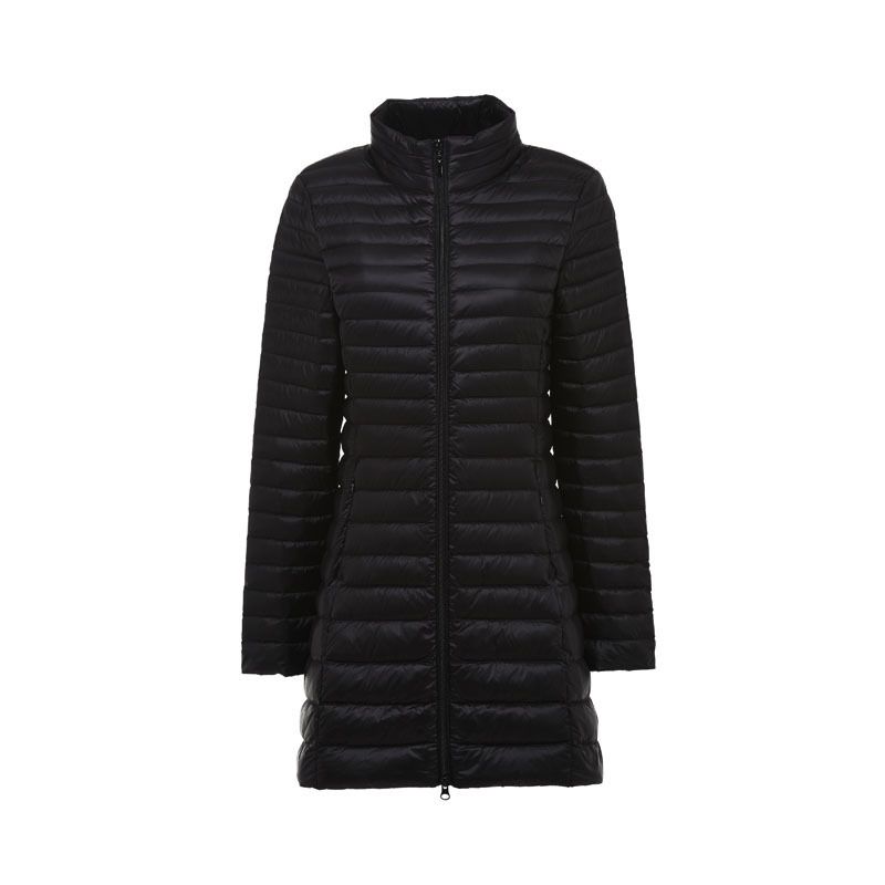 Women's Lightweight Down Jacket Winter Coat Slim Fit Mid-Length Warm Hooded Parka With White Duck Feather_ecoleips.com