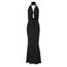 Summer Women's Sexy Hollow Out Drape Neck Backless Slim Fit Bodycon Dress Halter Neck Casual Mature Style_ecoleips.com