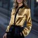 Women's Elegant Satin Long Sleeve Blouse With Color Block Design - Office Casual Chic Shirt For Work & Everyday Wear_ecoleips.com