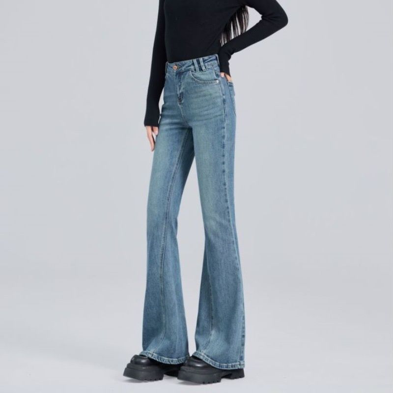 Nostalgic Retro-colored Flared Jeans For Women, 2026 Spring New High-waisted, Slightly Stretchy, Slimming, Stylish,_ecoleips.com