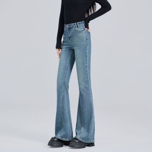 Nostalgic Retro-colored Flared Jeans For Women, 2026 Spring New High-waisted, Slightly Stretchy, Slimming, Stylish,_ecoleips.com