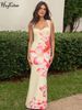 Hugcitar Elegant Flower Print Straps Ruched Backless Bandage Sexy Maxi Dress Summer Y2K Women Clothes Birthday Party Vacation_ecoleips.com