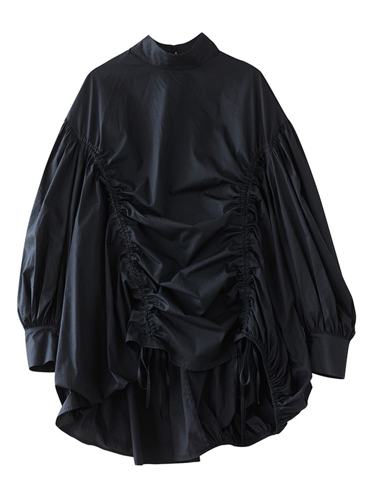 Oversized Shirring Vintage Dresses For Women Spring Autumn New Long Sleeve Stand Collar Loose Casual Dress Fashion Clothing 2025_ecoleips.com