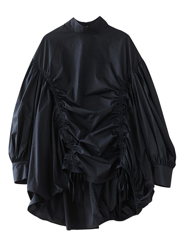 Oversized Shirring Vintage Dresses For Women Spring Autumn New Long Sleeve Stand Collar Loose Casual Dress Fashion Clothing 2025_ecoleips.com