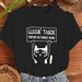 Women's Casual Short Sleeve T-Shirt Cute Minimalist Cat Graphic With Spanish Quote Print Black Stretch Round Neck Spring Summer_ecoleips.com