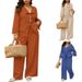 Women's Elegant Two Piece Sports Suit Autumn Winter V Neck Lace Trimmed Cardigan Shirt Trousers Set_ecoleips.com