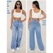 2025 Best-Seller Women's Wide-Leg Straight Ripped Jeans Light Blue High-Waisted Floor-Length Trendy Pants_ecoleips.com