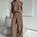 Women's Clothing Autumn And Winter New Sleeveless Solid Color Casual Loose T Shirt And Wide Leg Pants Set Women_ecoleips.com
