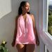 Cross-border Foreign Trade 2026 Spring New European And American Style Sexy Solid Color Mesh Two-Piece Halter Neck_ecoleips.com